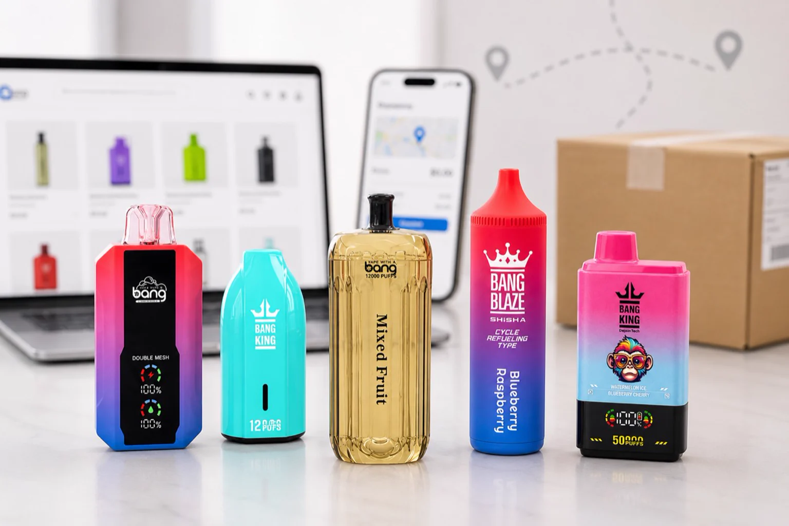Disposable vape delivery and product options for online ordering
